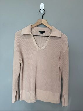 J.Crew Cotton Collared V Neck Sweater Beige Small